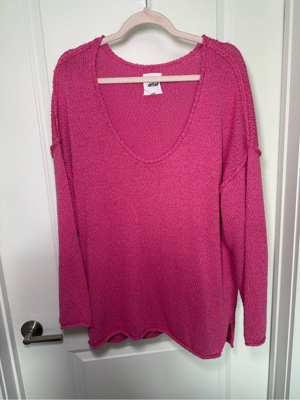 Aerie Hot Pink V-Neck Lightweight Knit Sweater Size XL